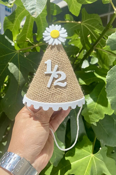 mypartyready Yarım Yaş Doğum Günü Partisi 1/2 Yazılı Papatyalı Hasır Kukuleta...