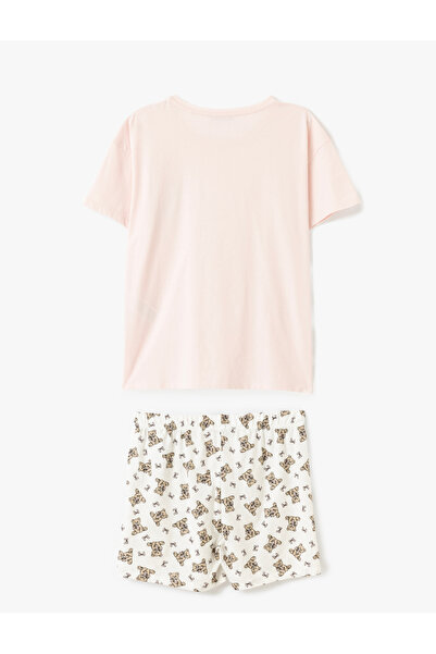 Koton Damen-Pyjama-Set aus Baumwolle mit Teddybär-Aufdruck und Shorts