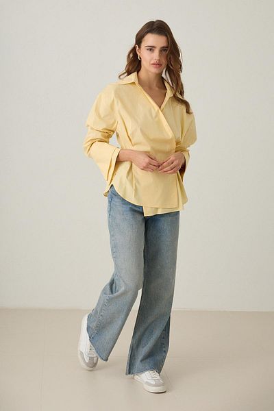 Setre Butter Yellow Waist Detailed Asymmetrical Closure Long Sleeve Shirt