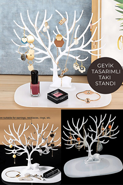 Kinlee Geyik Tasarımlı Takı Standı Yüzük Küpe Kolye Askılığı Mücevher Organiz...