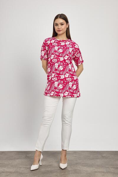Rays Tricou cu model floral fucsia 4357A
