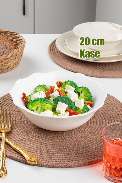 Porsima Lhjw80 Opal Glass Bowl - 20 cm Serving Plate, Deep Bowl Presentation and Soup Serving Cut