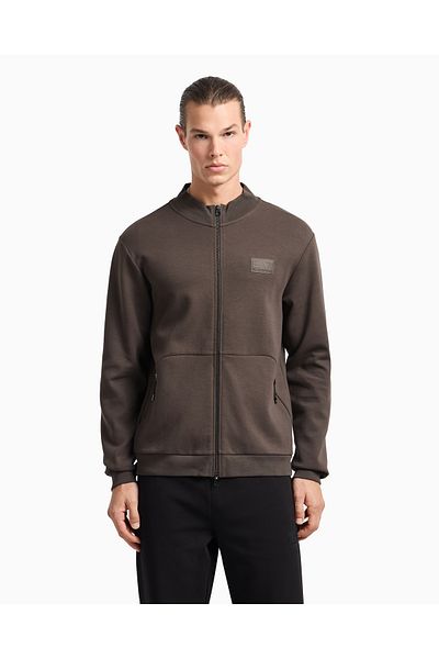 EA7 Men's Brown Sweatshirt - Cotton, Stand Collar, Zip-Up, Long Sleeve 7m000