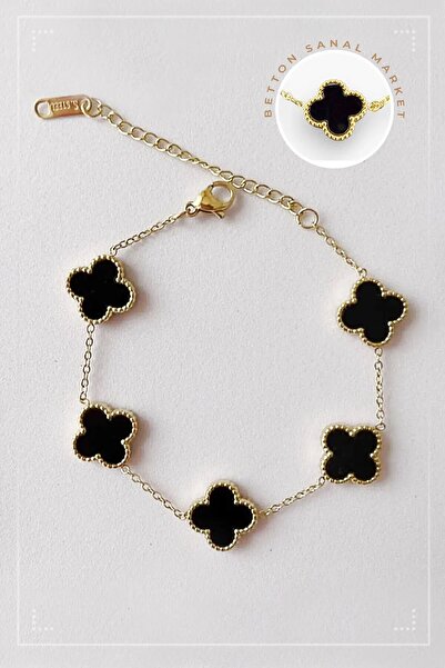 Meyras Touch Kadın 4 Yapraklı Siyah Yonca Şans Bilekliği