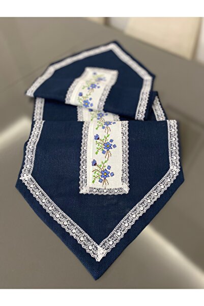 Parla Life Runner de in lurex bleumarin - Brodat cu punct în cruce, 40x120cm ...