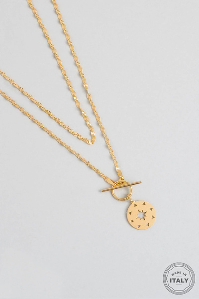 So CHIC... İtalyan Yıldızlı Gece 18 Ayar Sarı Altın Kaplama 47 Cm Gümüş Y Kolye