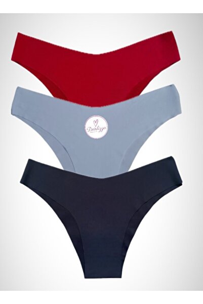 DONLİZZA Dikişsiz Lazer Kesim iz yapmaz bikini külot Kırmızı Beyaz Siyah 3 Adet