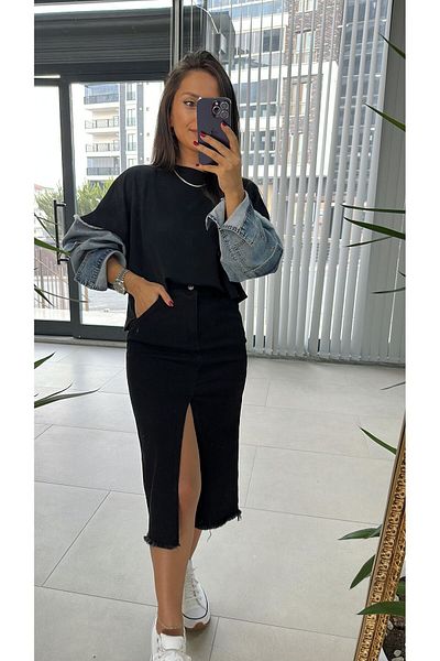 caddstore Dr 2485 Transpirație neagră cu denim cu braț