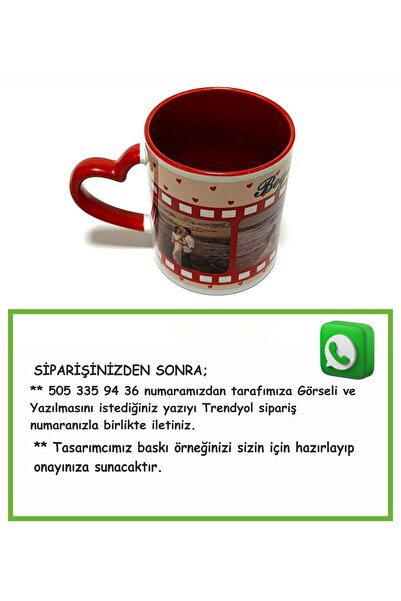 MOD Kişiye Özel Baskılı Sevgili Bardak Kupa - Kırmızı Kalp Kulplu