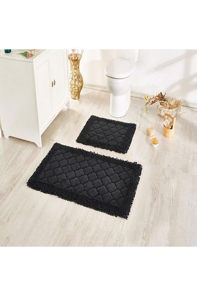 Madame Clean Home Σετ 2 Βαμβακερά Ειδικά Βαμβακερά Σετ Τουαλέτας Ανθρακί Σετ Χαλάκι Μπάνιου