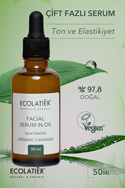 ECOLATIER Çift Fazlı Cilt Serumu 50 ml Organik Kenevir Yüz Nemlendirici ve Sı...