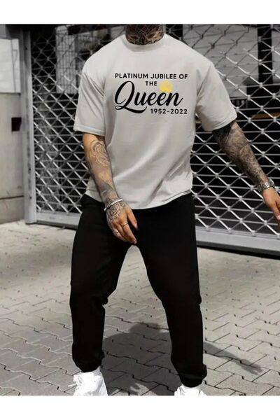 caddekombin Γκρι μπλουζάκι και φούτερ με στάμπα πλατινένιο - Άνετο στυλ Jogge...