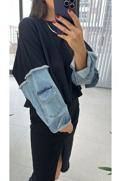 caddstore Dr 2485 Transpirație neagră cu denim cu braț