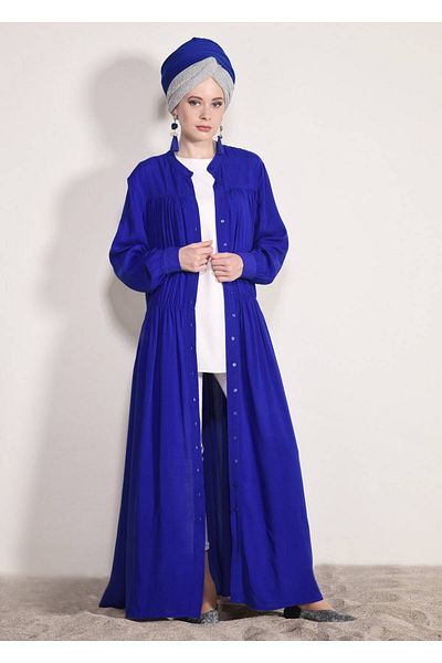 TRENDTESETTÜR Women's Navy Blue (SAKS) Button Detailed Long Tunic 54032