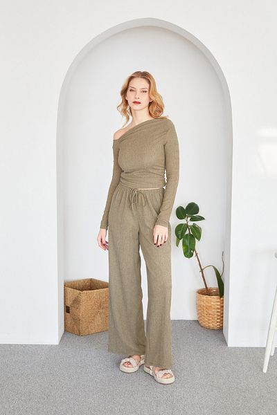 Fulla Moda Παντελόνι Palazzo από υφασμάτινο τυλιγμένο ελαστικό στη μέση