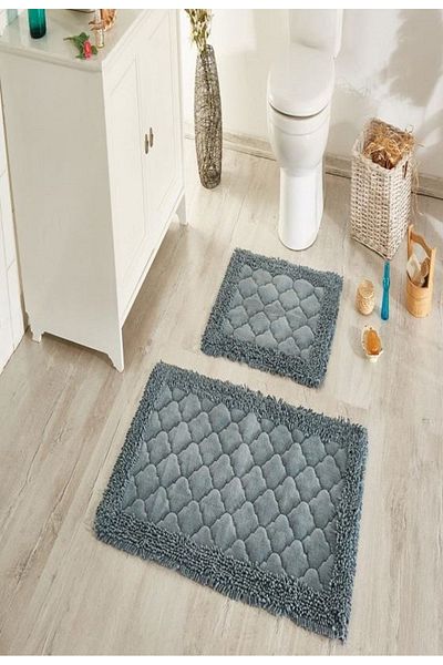 Madame Clean Home Cotton Special Σετ Τουαλέτας 2 τεμαχίων Βαμβακερό Σετ Τουαλέτας Γκρι Σετ Χαλάκι Μπάνιου Σετ Τουαλέτας
