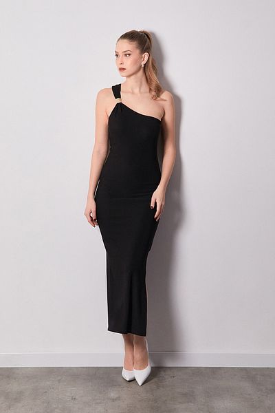 Fulla Moda Φόρεμα με ραβδωτή αγκράφα με έναν ώμο με λεπτομέρεια με σκίσιμο