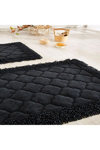 Madame Clean Home Σετ 2 Βαμβακερά Ειδικά Βαμβακερά Σετ Τουαλέτας Ανθρακί Σετ Χαλάκι Μπάνιου