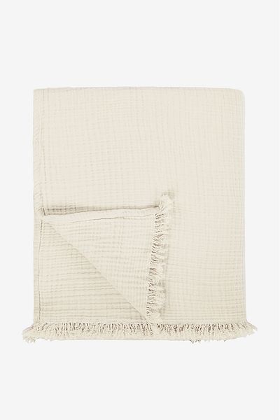 Barine Cocoon Cotton Muslin Bedspread - 4 Layers Ecru 200X220