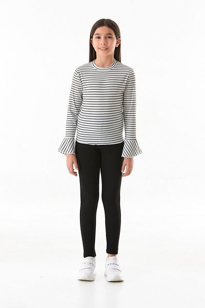 Fulla Moda Steel Knitted Girl's Leggings with High Waist Pockets