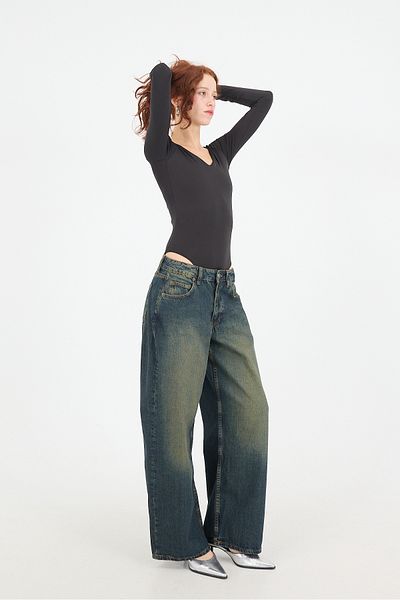 Addax Regular Waist Wide Leg Jean Trousers Pn5242-Pnf