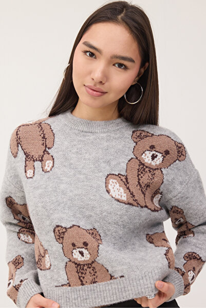 Addax Crew Neck Teddy Bear Patterned Sweater K3447-B6