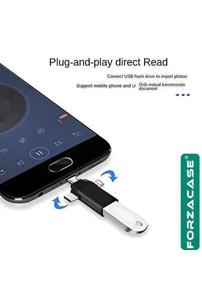 Forzacase Micro USB Type-C Lightning to 4in1 OTG USB Çevirci Kamera Flash Bellek Adaptör - FC930