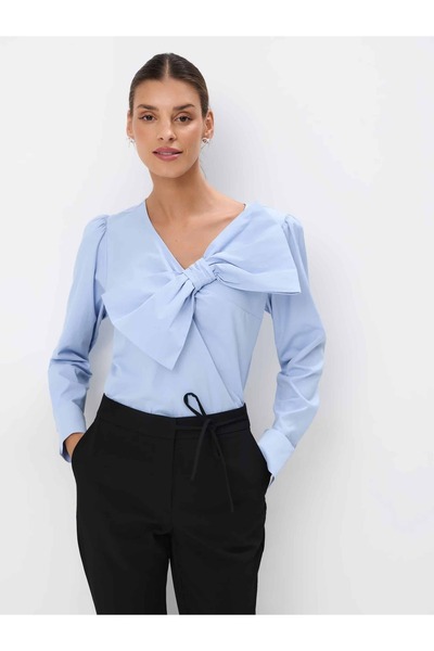 SELAZRA Marsa Bluz V-yaka Standart Boy Regular Fit Buz Mavi Renk Bluz