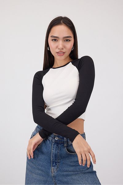 Addax Μακρυμάνικη Crop Raglan Μπλούζα - B1634-İ13