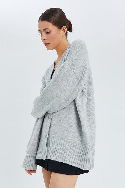 Mixray 6927 Gray Soft Knitwear Women's Cardigan - Loose Basic Model