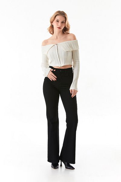 Fulla Moda Buttoned High Waist Spanish Leg Trousers