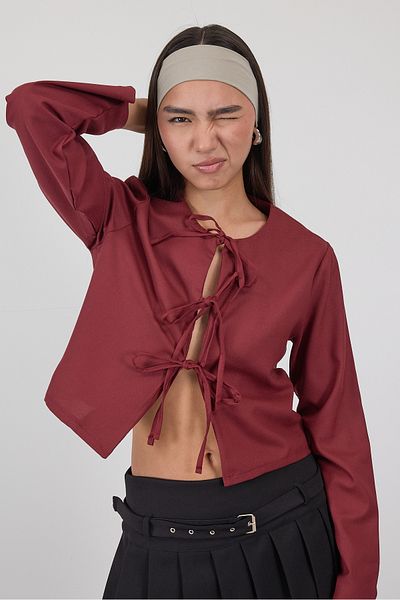 Addax Front Tie Long Sleeve Blouse B16699-Z8