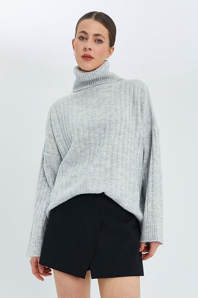 Mixray 6928 Model - Ribbed Turtleneck Gray Knitwear Women's Sweater