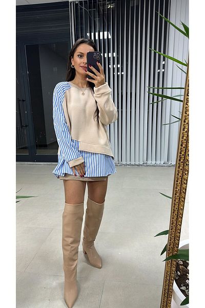 caddstore Sweat crem cu mâneci de design Dr cu detaliu de nasturi