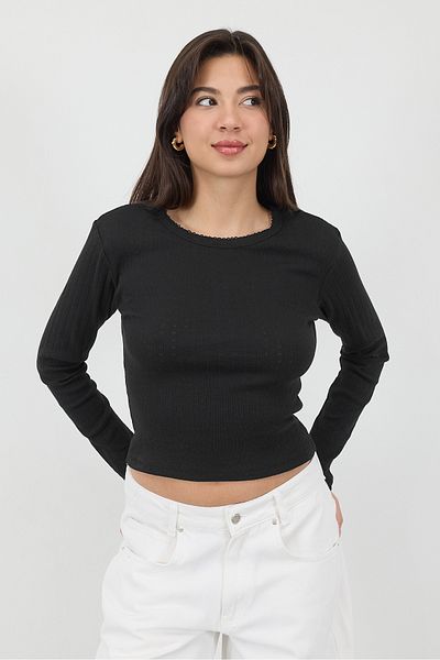 Addax Crew Neck Long Sleeve Basic Blouse B1632-L2