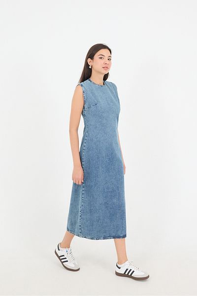 Addax Rochie lungă din denim cu fantă pe spate E13801-i10
