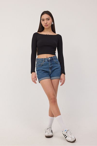 Addax Boat Neck Long Sleeve Crop Blouse B1698-S5