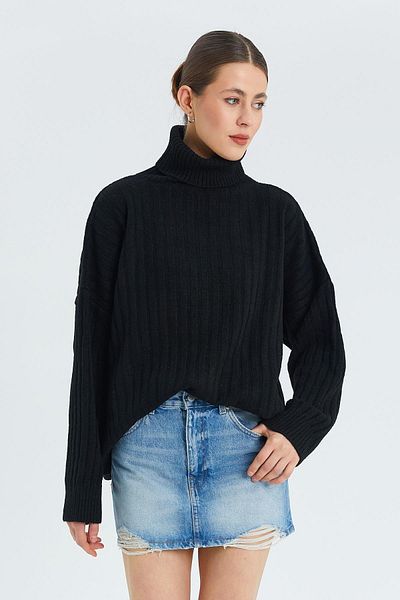 Mixray 6928 Model Ribbed Turtleneck Black Knitwear Women's Sweater