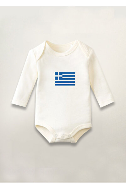 Genel Markalar Yunanistan Bayrağı Baskılı Pamuklu Uzun Kollu Çıtçıtlı Bebek B...