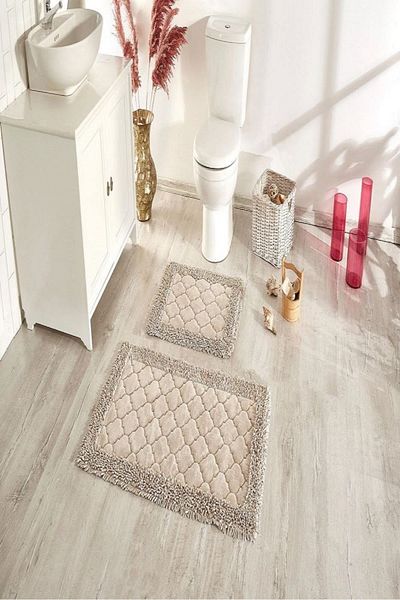 Madame Clean Home Cotton Special - Σετ βαμβακερό κάθισμα τουαλέτας 2 τεμαχίων, σετ χαλάκι μπάνιου Mink