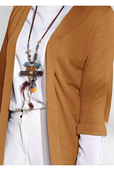 TRENDTESETTÜR Women's Orange (ORANGE) Cardigan with Side Slit Detail 124