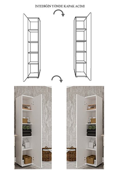 DEWOODY Banyo Dolabı Mutfak Ofis Çalışma Dosya Dolabı Tek Kapaklı 5 Bölmeli Çok Amaçlı Dolap