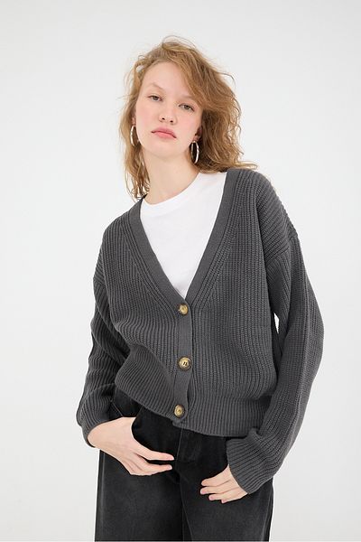 Addax V-Neck Buttoned Knitwear Cardigan H3381-C5