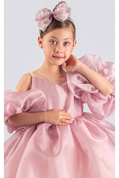 ABİYEKİDS Βραδινό φόρεμα για κορίτσια με ροζ μανίκια - ABY158