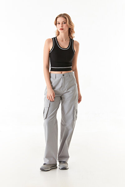 Fulla Moda Palazzo Gabardine Trousers with Cargo Pockets