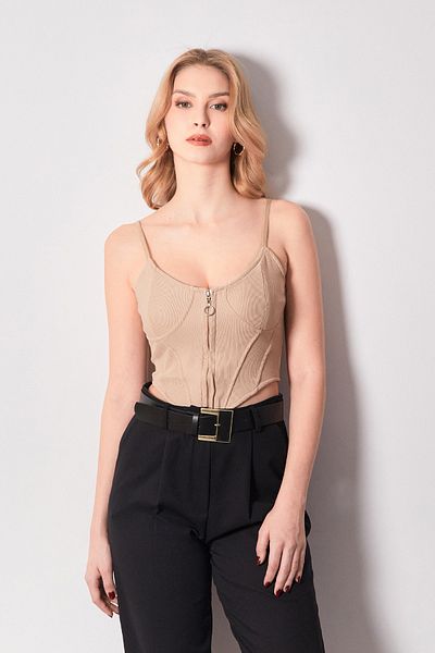 Fulla Moda Μπλούζα Crop Corset με φερμουάρ