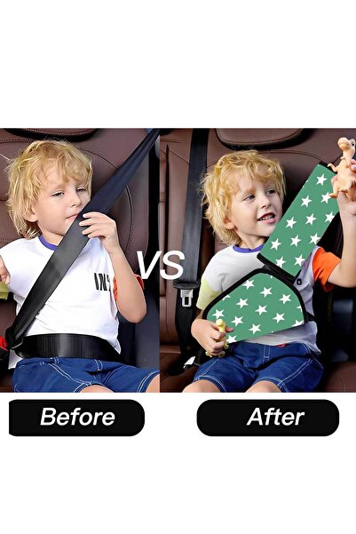 RevuBaby Araba Emniyet Kemeri Yastığı Oto Kemer Küçültme Seti Çocuk Baş Boyun Yastığı Kemer Daraltıcı Yeşil