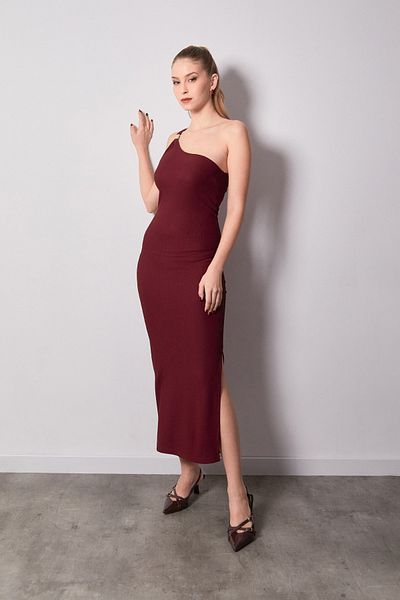 Fulla Moda Φόρεμα με ραβδωτή αγκράφα με έναν ώμο με λεπτομέρεια με σκίσιμο
