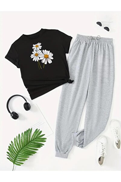 caddekombin Set de tricou și pantaloni de sport pentru femei cu imprimeu Be K...