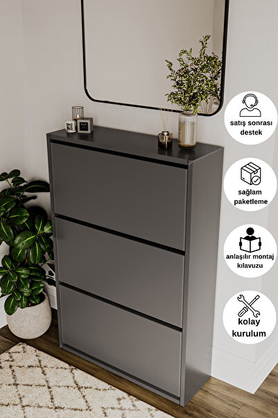 LİYANO Düşer Kapak 3 Bölmeli Duvara Montajlanabilir Ayakkabılık